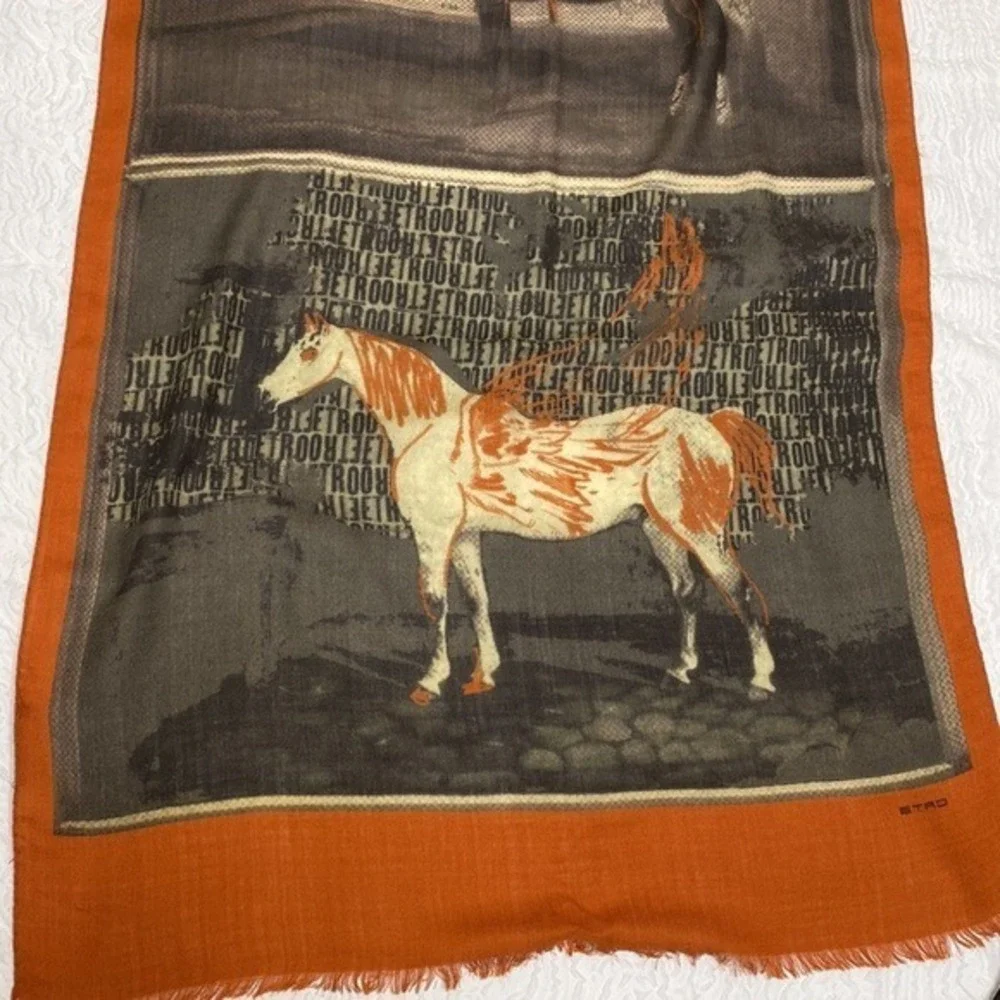 Etro Horse Pegasus‎ Wool Challis Scarf